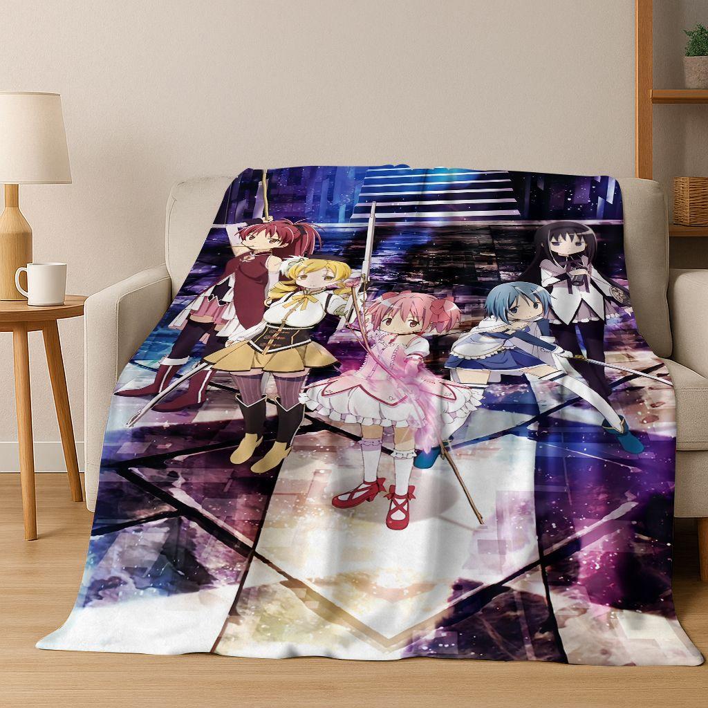 Мультяшное одеяло из фланели Puella Magi Madoka Magica, Уютное мягкое покрывало для дома, спальни, кровати, дивана, для детей