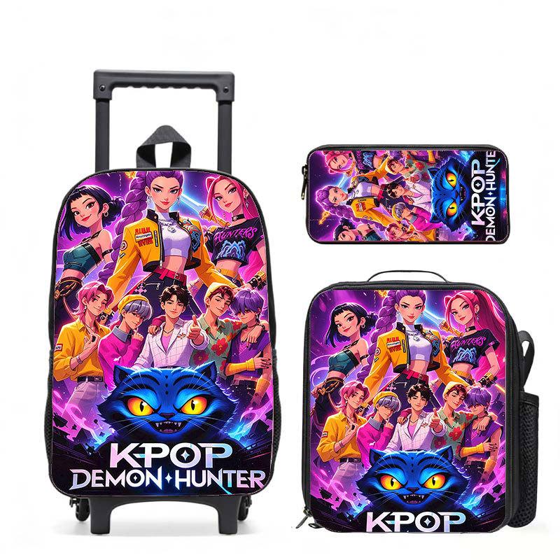 Kpop Охотники на ведьм Повседневный рюкзак Цифровая печать Мужской и женский рюкзак для поездок на работу Рюкзак на колесиках Школьная сумка