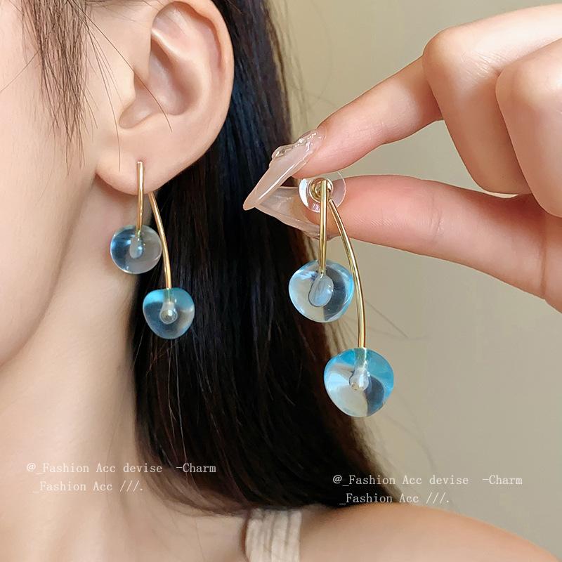 Серьги из смолы «Вишневая серебряная игла» Корейский простой дизайн Серьги Летние Премиум Для commuters Новые серьги