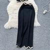 Summer Women Designer Black Knitted Sweater Two Piece Set Short Tank Pullover Top and Long Maxi Sheath Skirt Suit