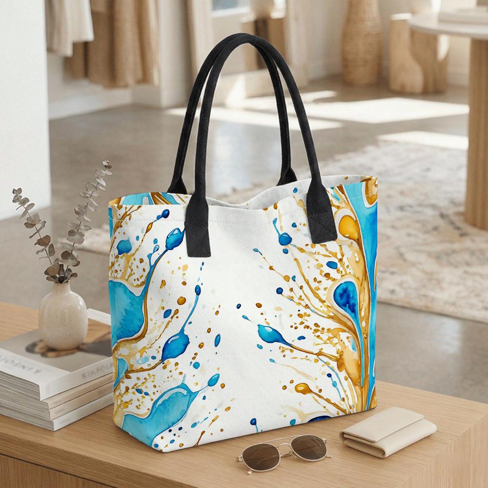 Watercolor Print Tote Bag Stylish Casual Large Capacity Shoulder Handbag for Daily Use
