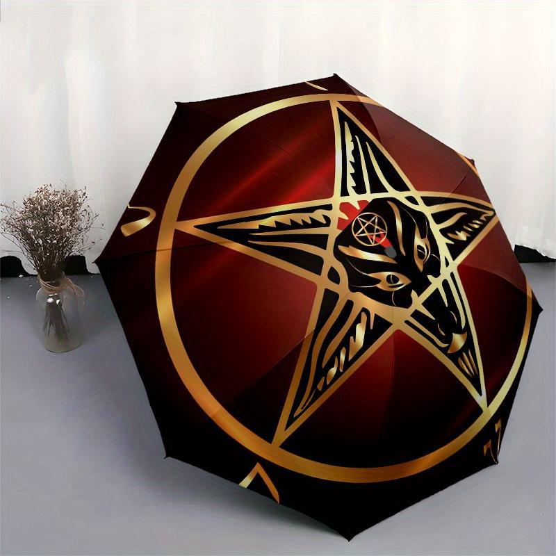 Golden Baphomet Pentagram Symbol Sticker DecalUmbrella, Portable 3-Fold Compact Umbrella,Christmas Gift ES487