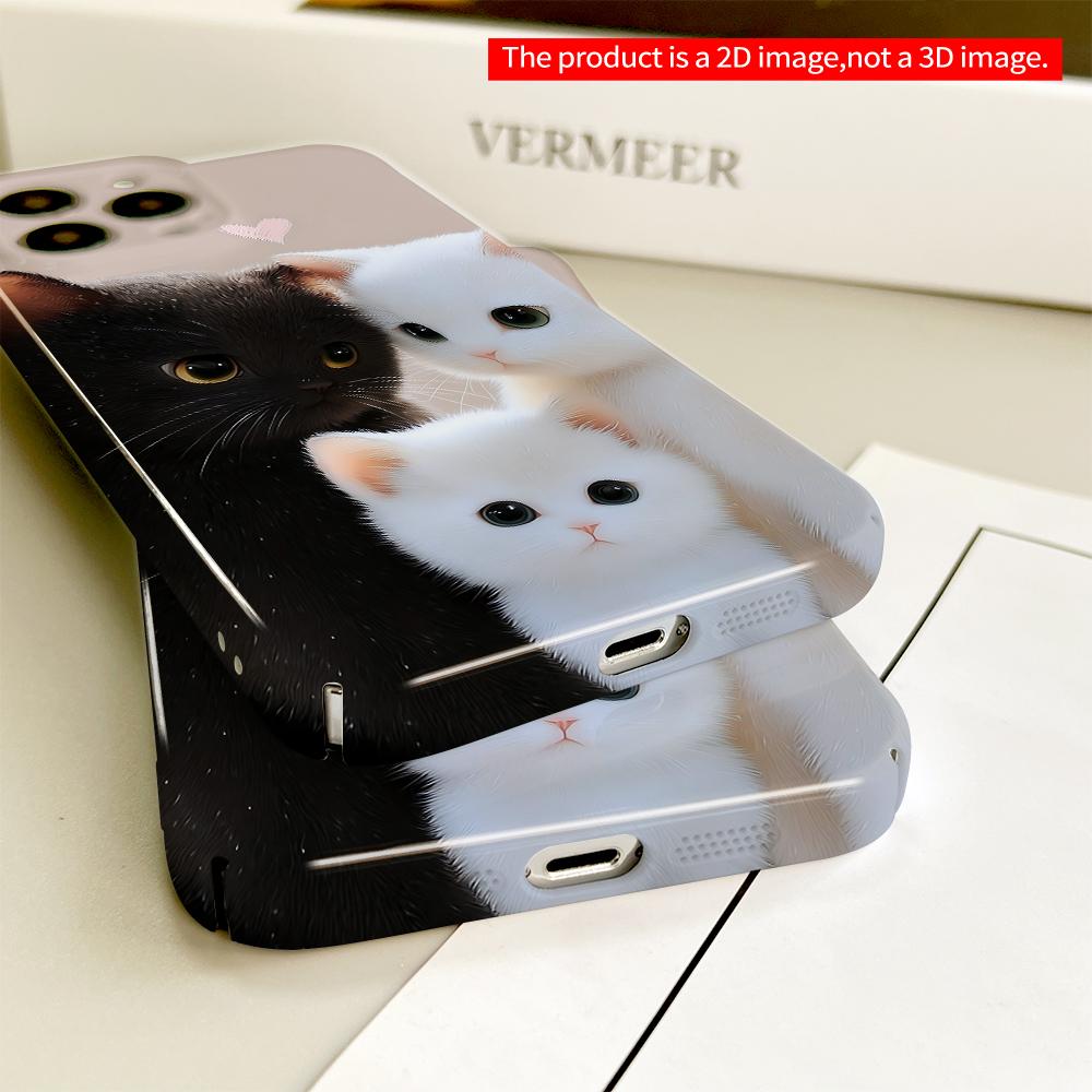Cute Black & White Kittens with Heart Wallpaper All inclusive film hard phone case, compatible with iPhone 18 Pro Max 17 16 15 14 13 12 11