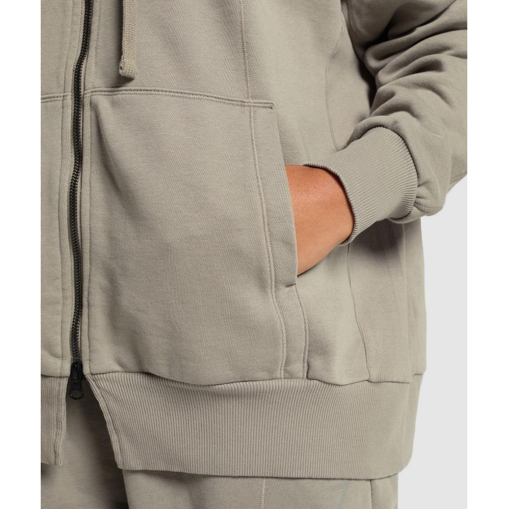 Gymshark Power Oversized Zip Hoodie Linen Brown Acid Wash B9a6l Ncbb