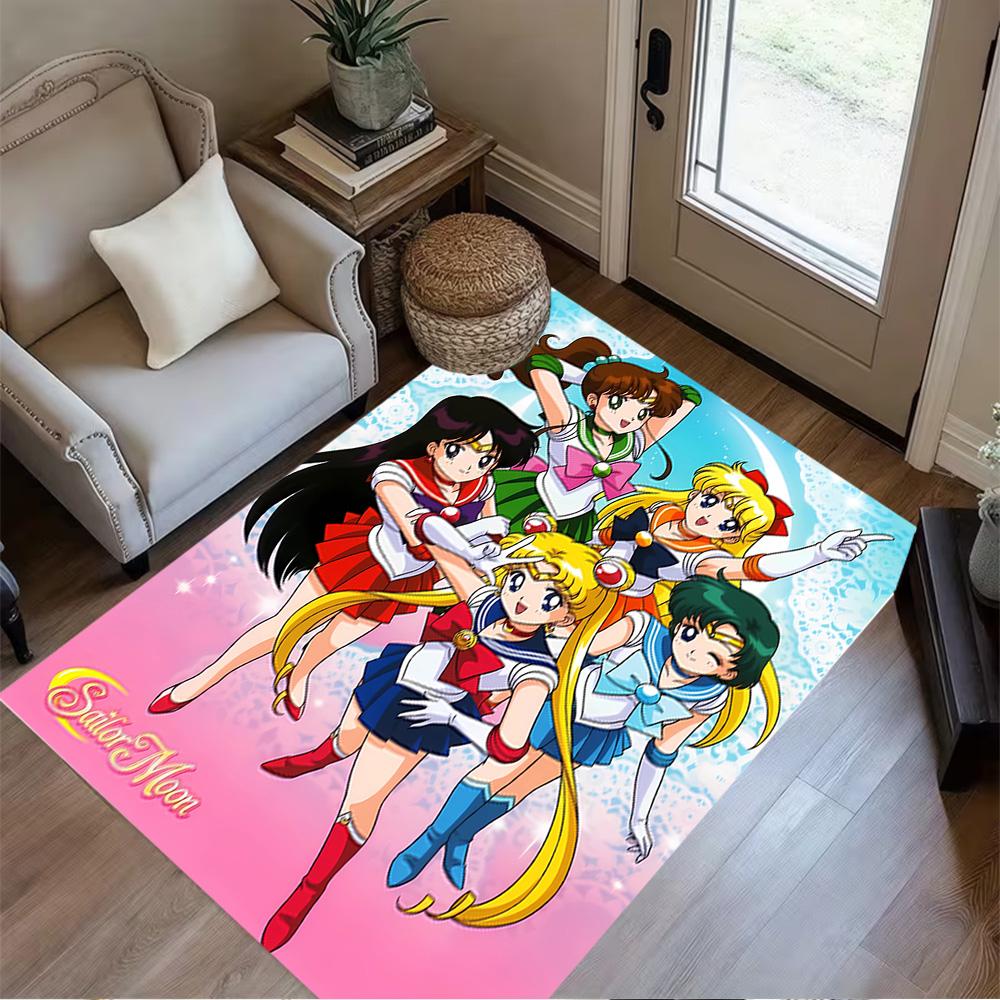 Sailor Moon Team-up Area Rug Design for Kitchen Entryway Dining Room Game Room Antislip Carpet Decorate Offices Perfect Birthday/Christmas Gift Idea