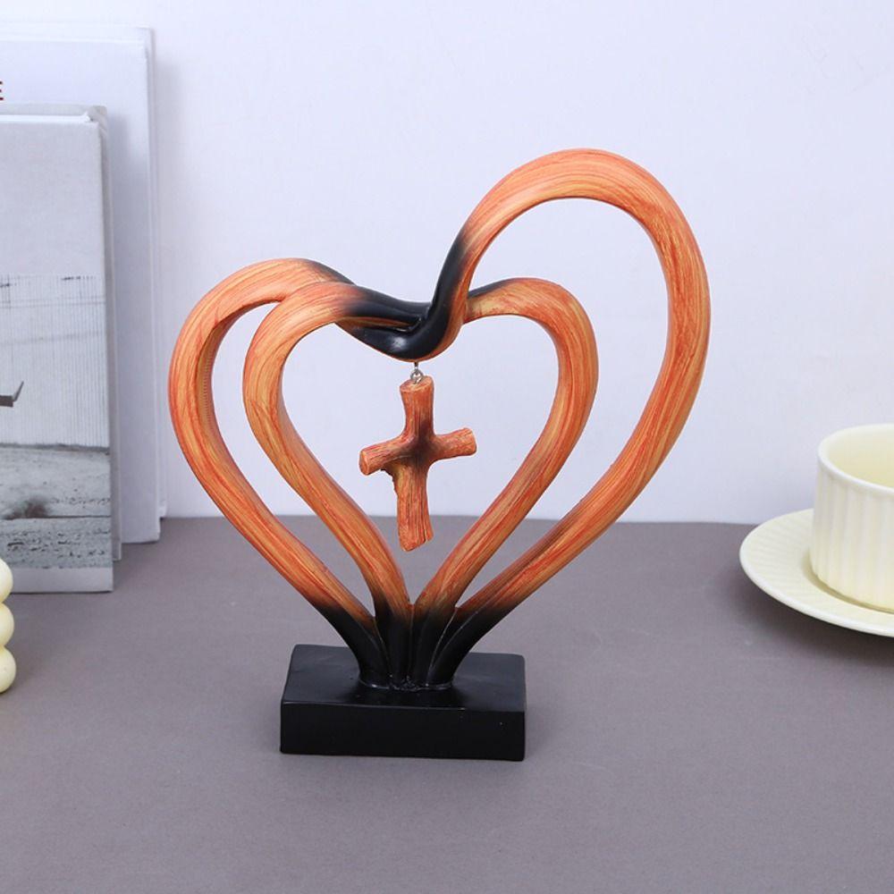 Minimalist Entwined Hearts Cross Modern Christian Standing Decor Hearts Cross Sculpture Church