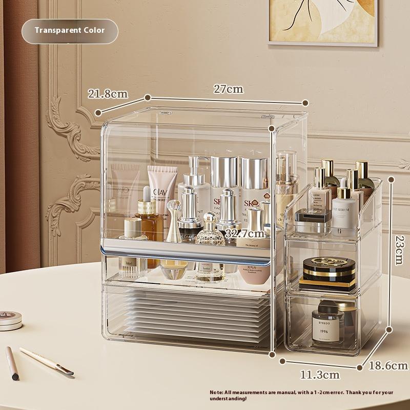 Cosmetics Storage Box Desktop Premium Sense Dust-proof Large Capacity Dresser Transparent Skin Care Shelf