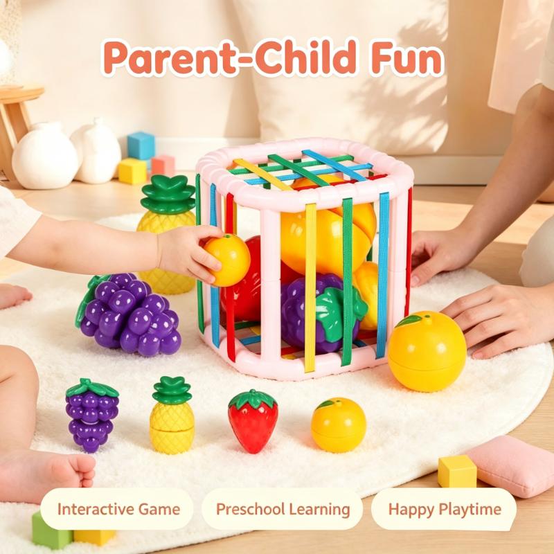 Montessori 2-in-1 Educational Toy for Kids Color Sorting Game and Pretend Cutting Fruit Vegetable Set