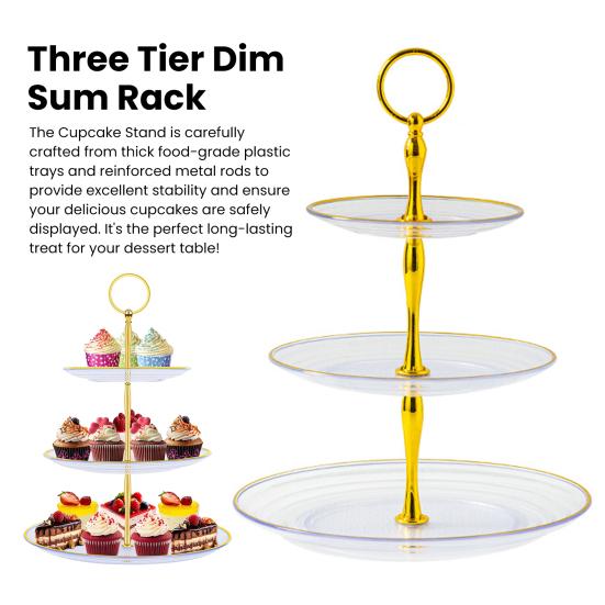 3-х уровневая подставка для кексов, чашка с золотыми краями, чашка для торта, десертная башня, пластиковый многоуровневый поднос, металлический стержень, украшение для детского душа, свадьбы, дня рождения