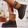 Vintage Buckle Detor Snow Boots Women Winter Mix Color Faux Suede Snow Boots Woman Short Plush Platform Warm Booties Female