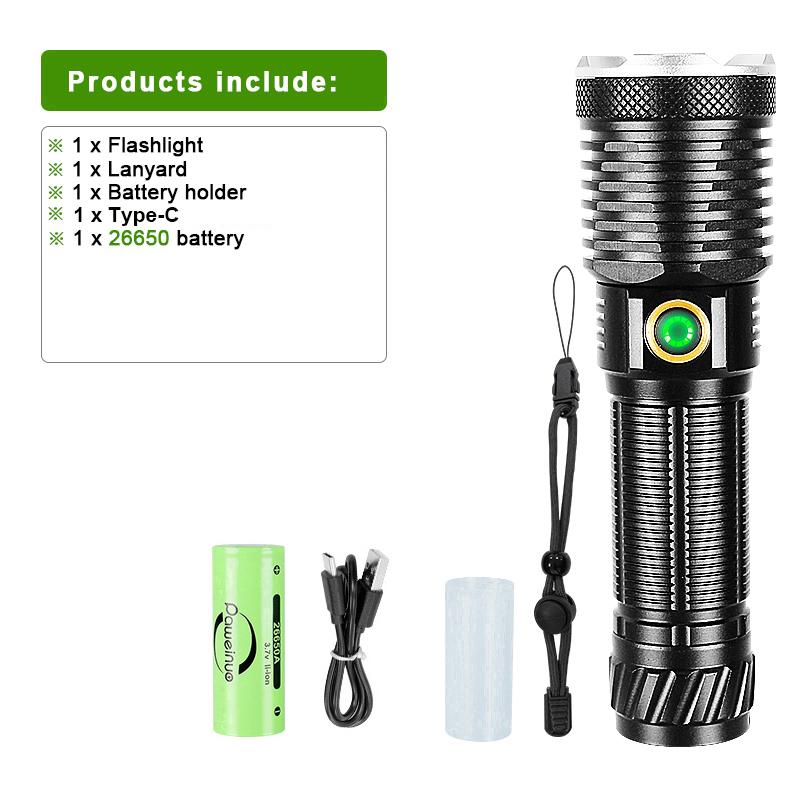 2000M High Power LED Flashlights Telescopic Zoom Strong Spotlight and Big Floodlight Torch Powered by 18650 26650 Battery