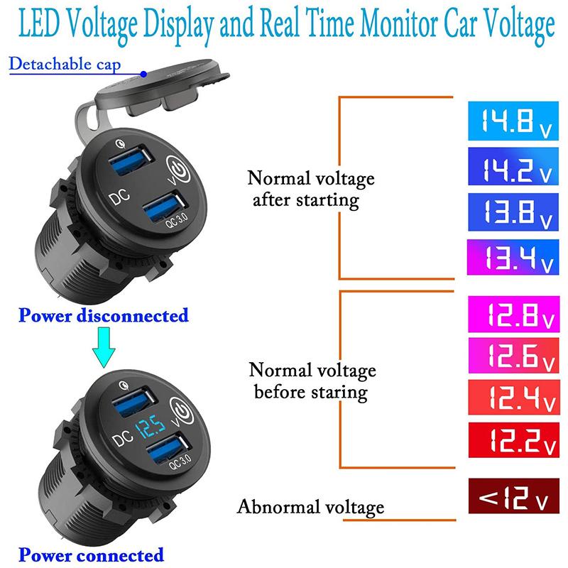 2 в 1 водонепроницаемое автомобильное зарядное устройство Dual QC 3,0 USB с сенсорным переключателем 12 В 24 В розетка прикуривателя для мотоцикла, лодки, грузовика, квадроцикла