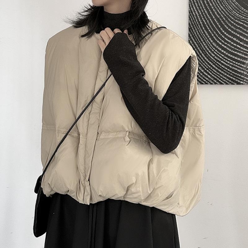 Johnature Winter Cropped Casual Simple Sleeveless Bread Suit Loose Warm Coats