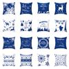 Merry Christmas Ornament Pillowcase Blue White Christmas Tree Snowflake Deer Christmas Print Cushion Cover Home Sofa Living Room
