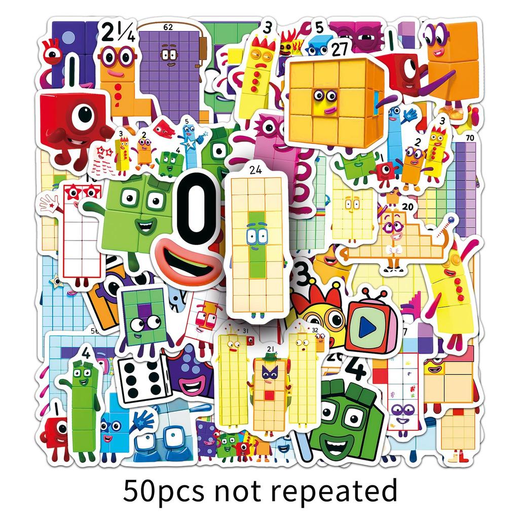 50pcs/1 lot Digital Block Sticker Cartoon Animation Educational Fun Children's Graffiti Stationery Desktop Stickers