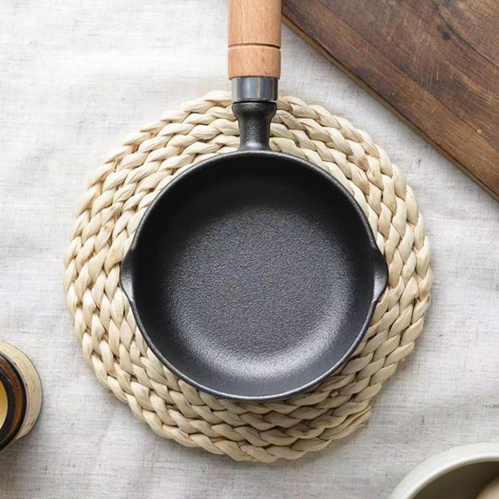 Wood Handle Cast Iron Pot Black Wooden Color Mini Frying Pan Oil Heating Pot Kitchen Camping