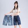 New Women Summer Students Denim Shorts Female Five Points Wide Leg Harem Trousers Drawstring