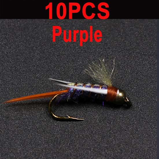 10PCS #12 Brass Beadhead Nymph Psycho Prince Nymph Crazy Purple & Chartreuse Prince Trout Fishing Flies