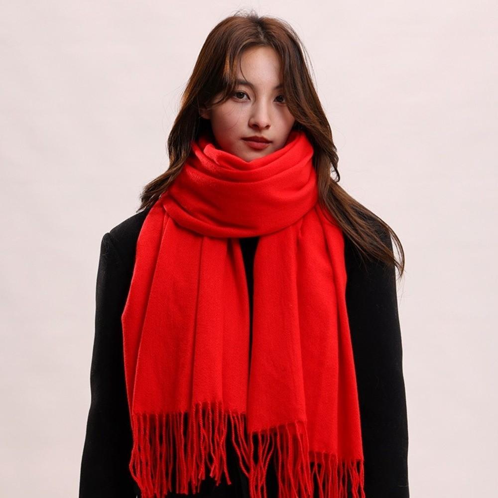 Tassel Imitation Cashmere Scarf Korean Style Women Shawl Simple Winter Neckerchief Autumn
