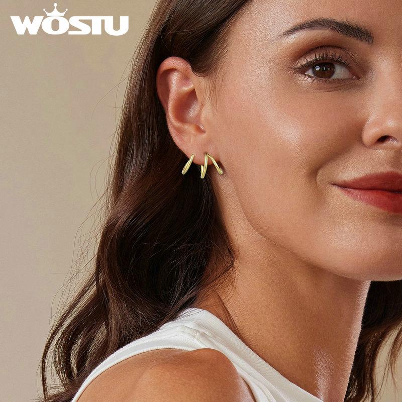 WOSTU 925 Sterling Silver Simple Line Earrings Stud Earrings for Women Natural Hypoallergenic Unique Design Ear Pins