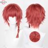 Kurona Ranze Cosplay Wig Anime Unisex Long 38cm Red Single Twist Braid Wig Heat Resistant Synthetic Cosplay Anime Wigs + Wig Cap