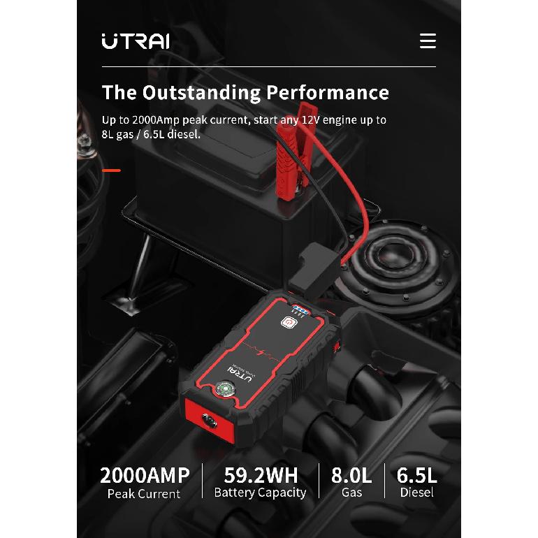 UTRAI 2000A Пусковое устройство Power Bank Портативное зарядное устройство Стартерное устройство Для 8.0L/6.0L Аварийный пусковой аккумулятор для автомобиля