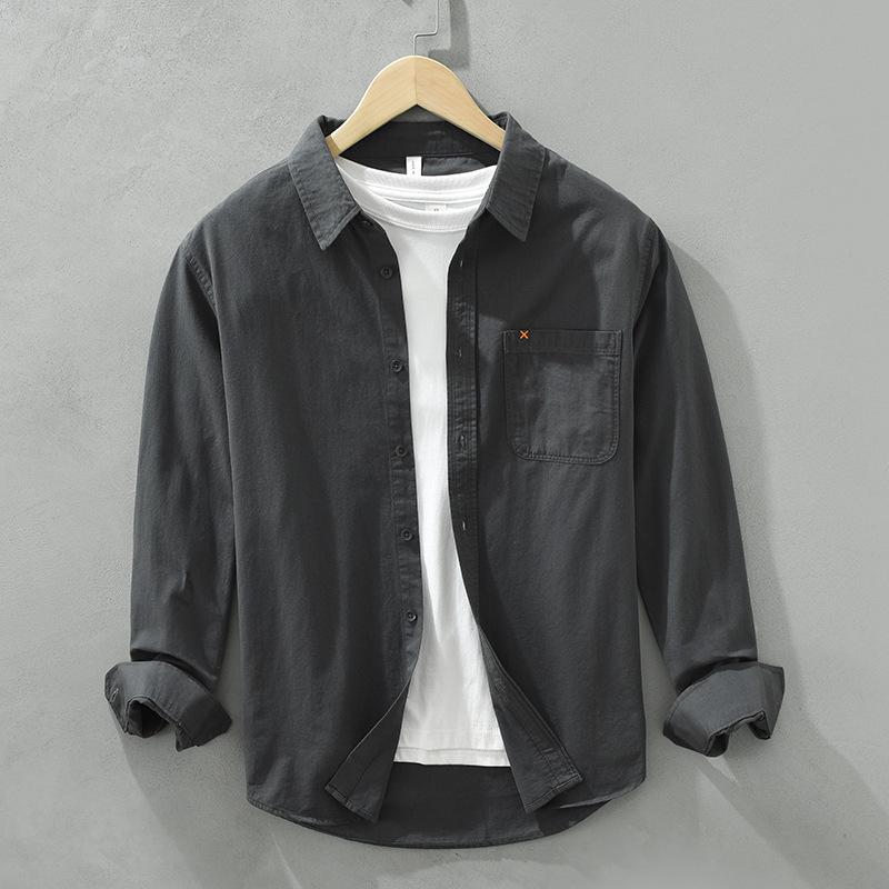 Весенняя мужская повседневная рубашка с длинными рукавами, универсальная простая модная рубашка в японском стиле, молодежное свободное модное хлопковое пальто