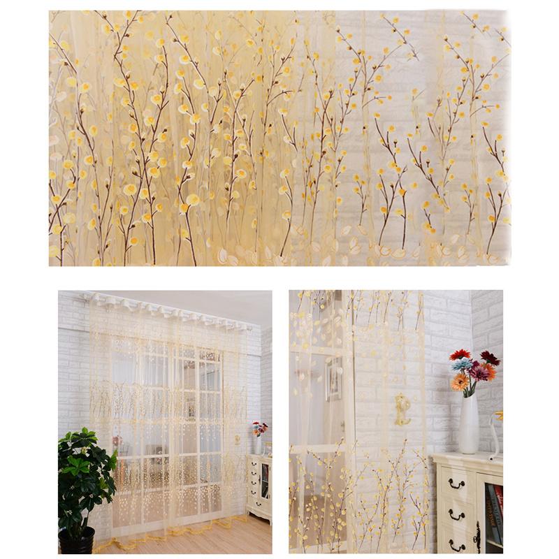 Transmitting Printed Wintersweet Pastoral Style Sheer Curtains Semi-shading Curtain Home Livingroom Window Decoration