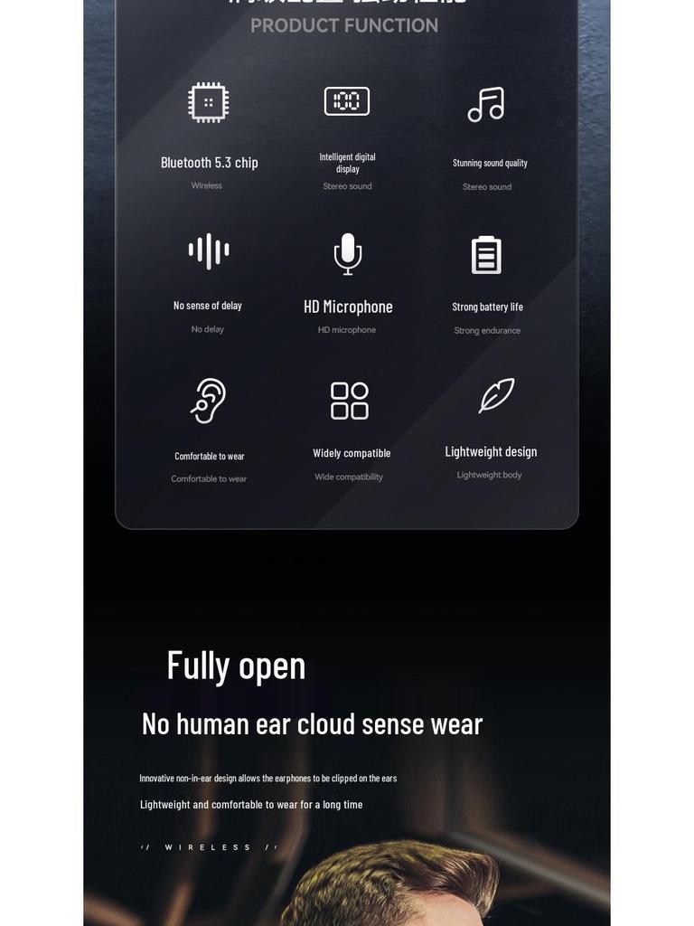 Беспроводные наушники M38 Bluetooth с костной проводимостью - Шумоподавление, Сверхдолгий срок службы батареи, Беспроводные, с зажимом на ухо, Идеально для спорта.
