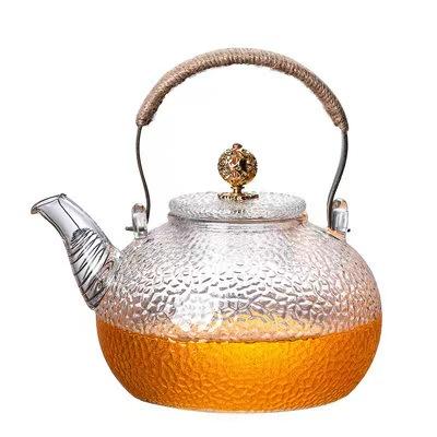 Стеклянный чайник Justinlau с медной ручкой, прозрачный, утолщенное стекло, термостойкий чайник для электрической керамической плиты