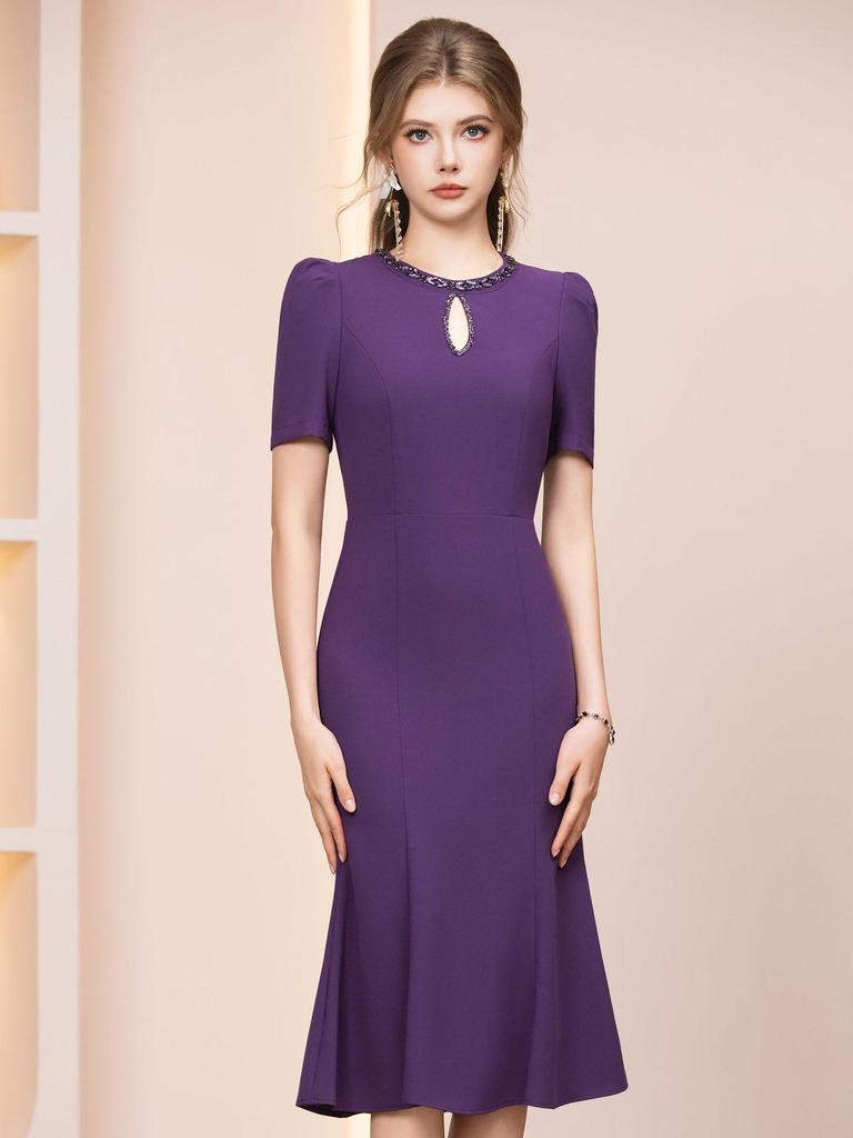 Zhi Li Purple Elite Dress with Rhinestone Cutout Neckline & Long Bodycon Mermaid Skirt - Summer 2026 Arrival