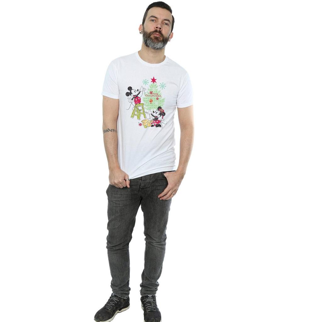 Disney Mens Mickey And Minnie Christmas Tree T-Shirt