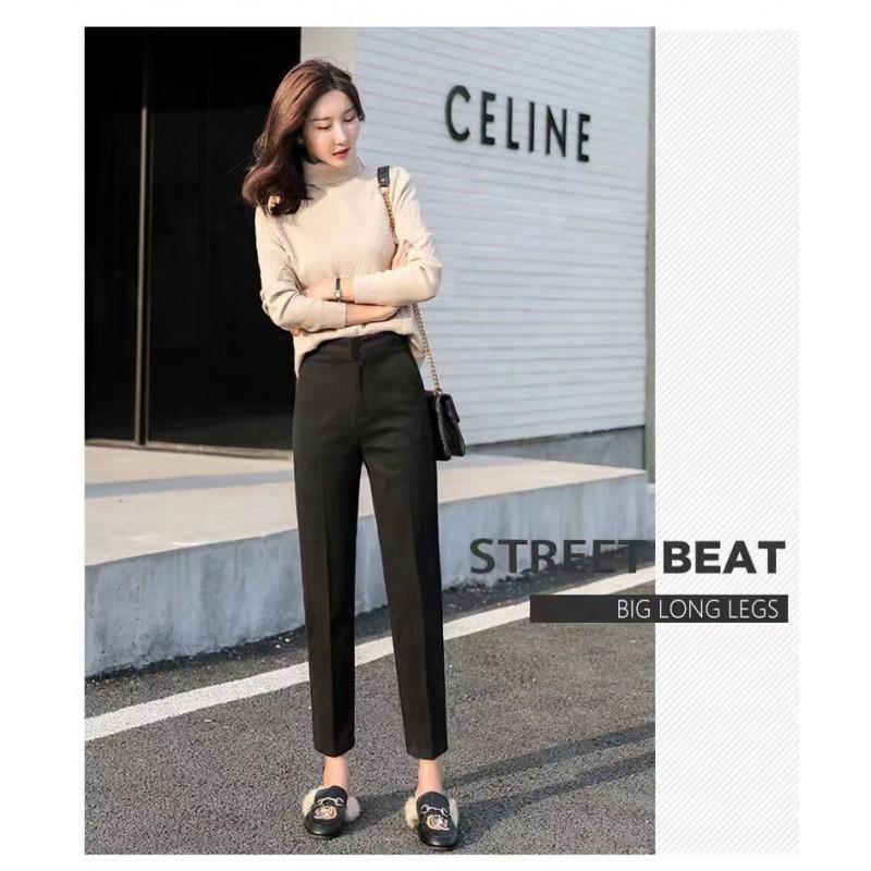 Womens Wool Blend Straight Leg Trousers Winter Casual Tailored Pants Slim Fit