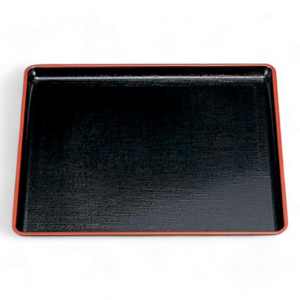 Square Tray Lacquerware 33cm Made In Japan J-kitchens 1-shaku (1.5-inch) (Tray/Obon) Black/Red Non-Slip (ABS Resin)