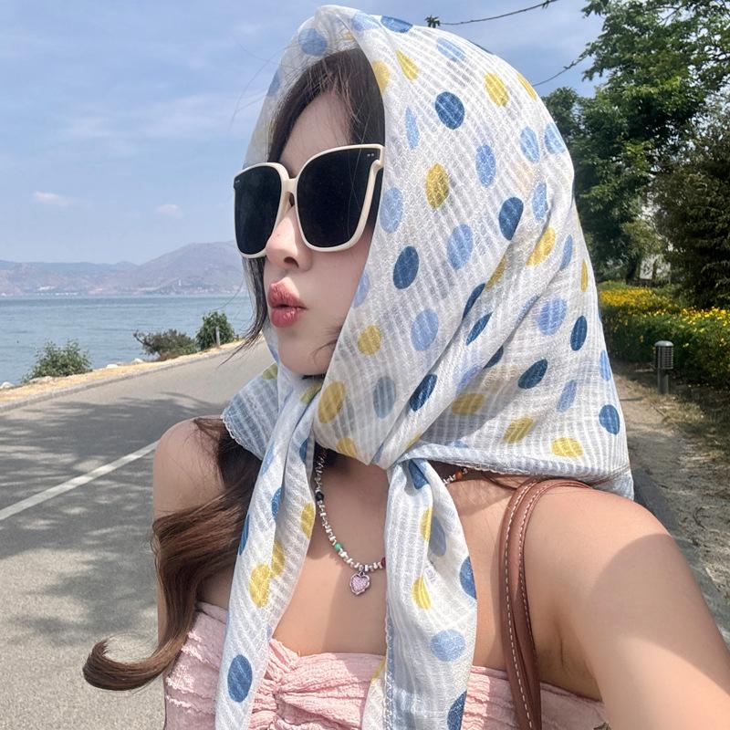 New Summer Cotton and Linen Scarf for Women Spring and Autumn Dots Small Square Scarf Triangle Scarf Sun Protection Scarf Headscarf