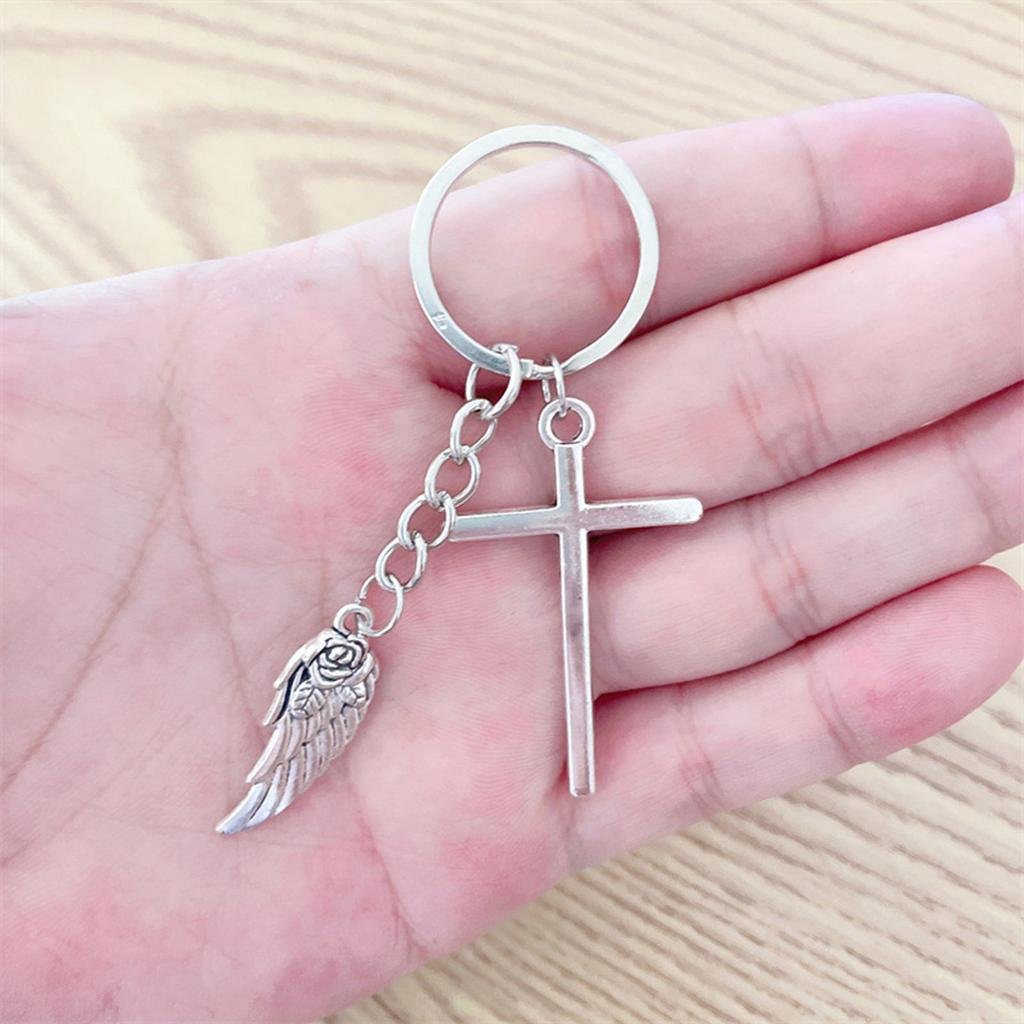 Элегантный держатель для ключей с крыльями розы и распятием, модное украшение для сумки-брелока для любителей моды и верующих