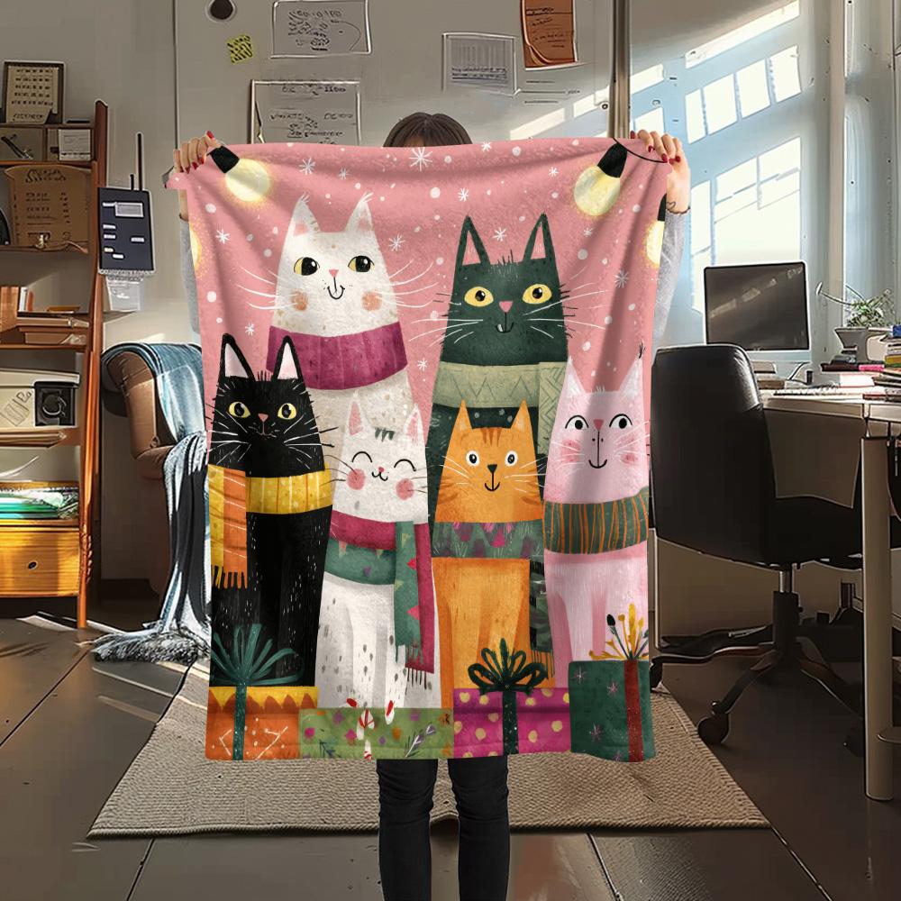 Cat Gifts Print Flannel Blanket, High quality Comfortable for All Seasons, Home Decor, Warmth and Comfort
