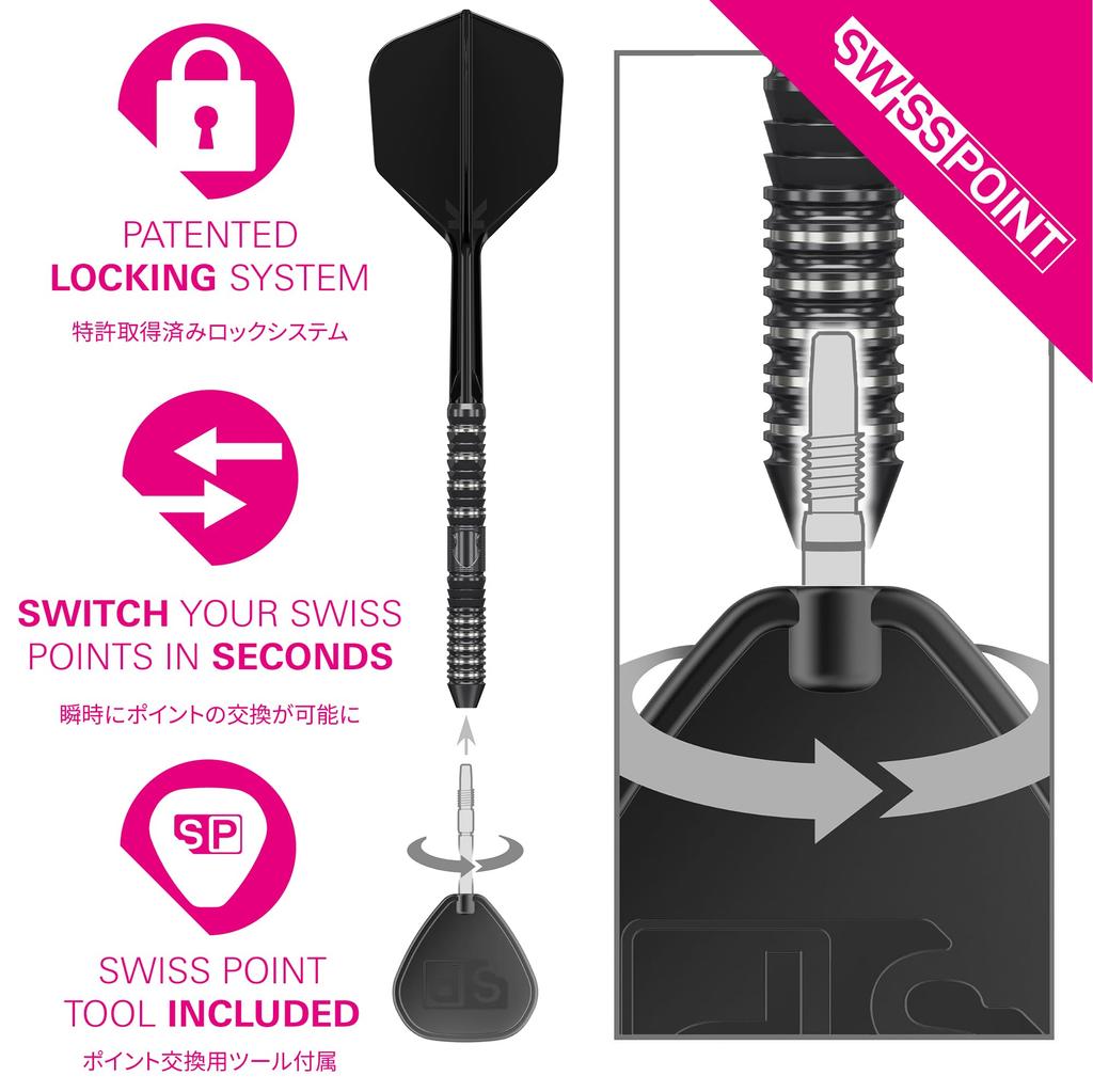 Target Японские черные дротики Draco Gen2 SP со стальным наконечником (Мэтью Ли, 90% вольфрам, K-Flex №6, 21,5 г)