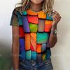 Футболка с 3d красочными камнями и принтом для женщин, летняя модная повседневная свободная футболка, большие топы с короткими рукавами и круглым вырезом, дизайнерская одежда