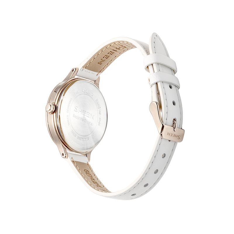 Casio SHEEN simple three-dimensional rhombus rose pink business quartz movement leather strap Japanese and Korean watch SHE-4545CGL-4AUPR-person