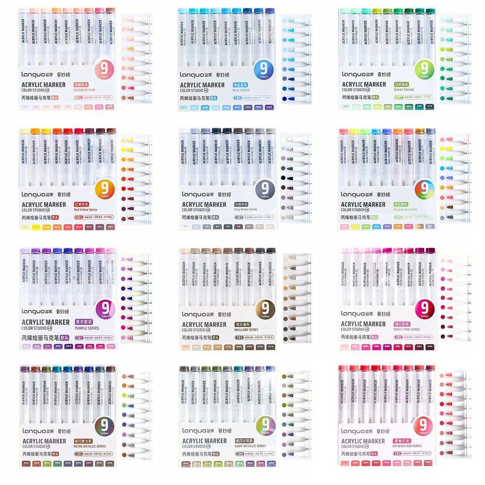 Quick Drying Acrylic Marker Pen 9-Colors Art Watercolor Pen Professional Colour Pen Graffiti