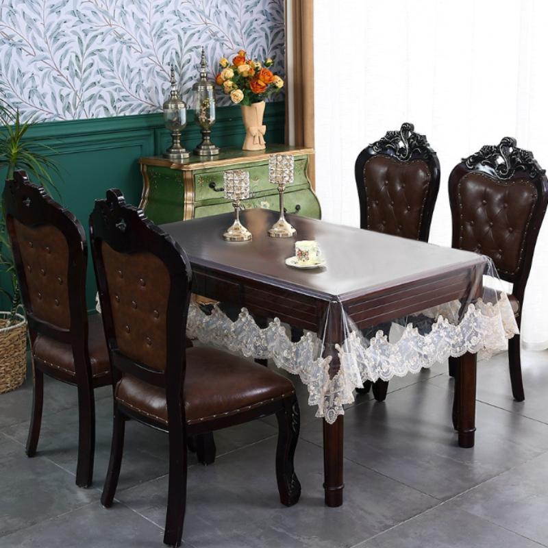 Скатерть из ПВХ, прозрачная, прозрачная, защитная, пластиковая, мягкая, стеклянная, водонепроницаемая, маслостойкая, для столовой, кружевное полотенце, домашний декор