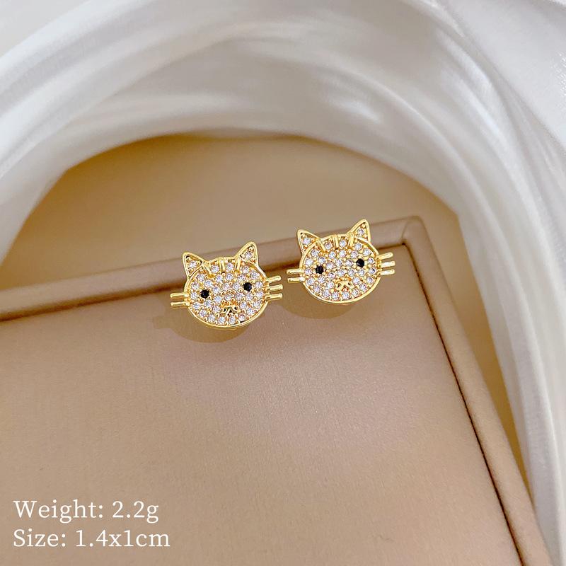 Stainless Steel Chain Gold Color Kitty Kitten with Zircon Pendant Necklaces for Women Girls Cartoon Cute Jewelry Gifts