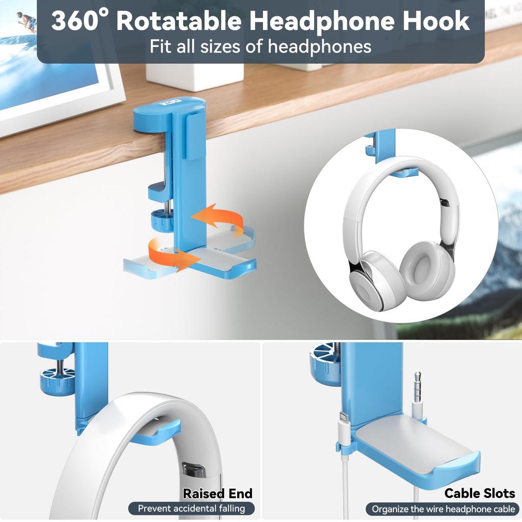KDD Headphone Headphone Drink Load Capacity Headphone Headphone Headphone Stand Compatible with Coffee Wireless Umbrellas Stand, 360° Rotation,