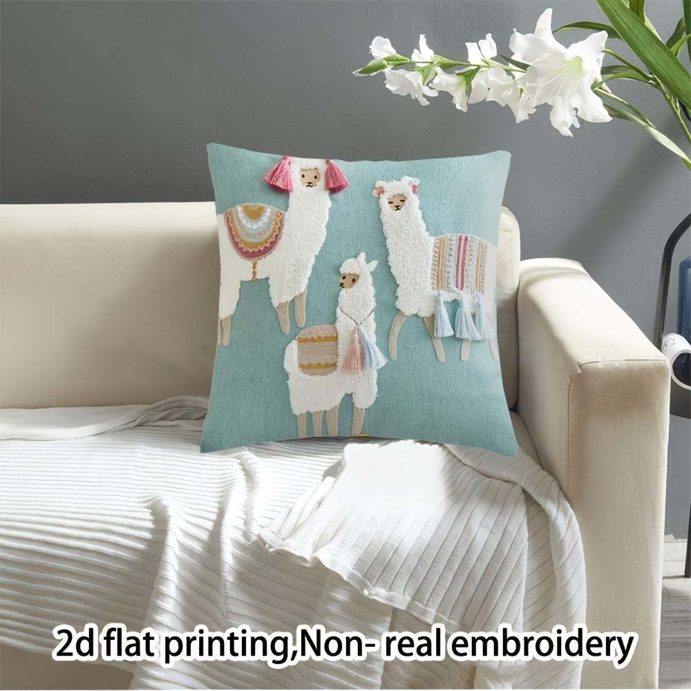 Boho Alpaca Llama Style Throw Pillow Cover With Tassel - Decorative Pillow Case For Home Decor