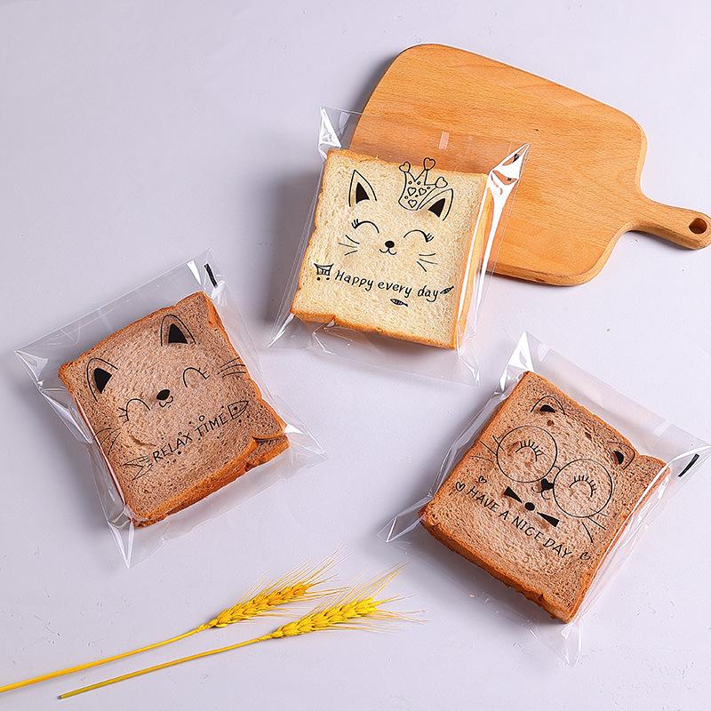 100 шт./лот полупрозрачные пластиковые пакеты для упаковки печенья, упаковочные пакеты для хлеба, самоклеящиеся пакеты, украшения для дня рождения
