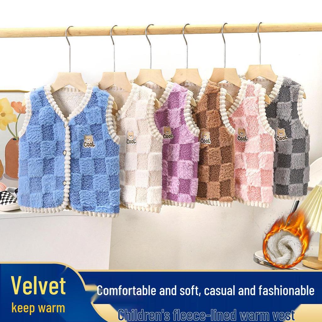 Детский модный двухсторонний флисовый жилет - Теплая куртка без рукавов для мальчиков и девочек
