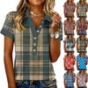 Женский модный и повседневный летний топ с V-образным вырезом, пэчворком, короткими рукавами и клетчатым принтом