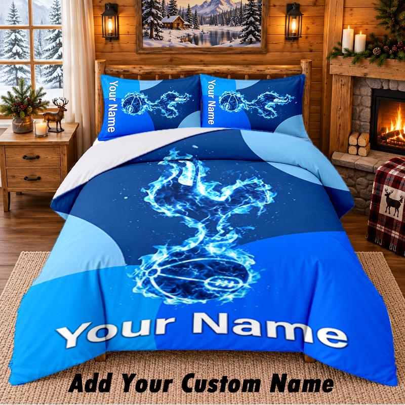 Tottenham Hotspur FC Pattern Bedding 3Pcs Set Custom Name, Bed Sheet And Pillowcases For Home Bedroom