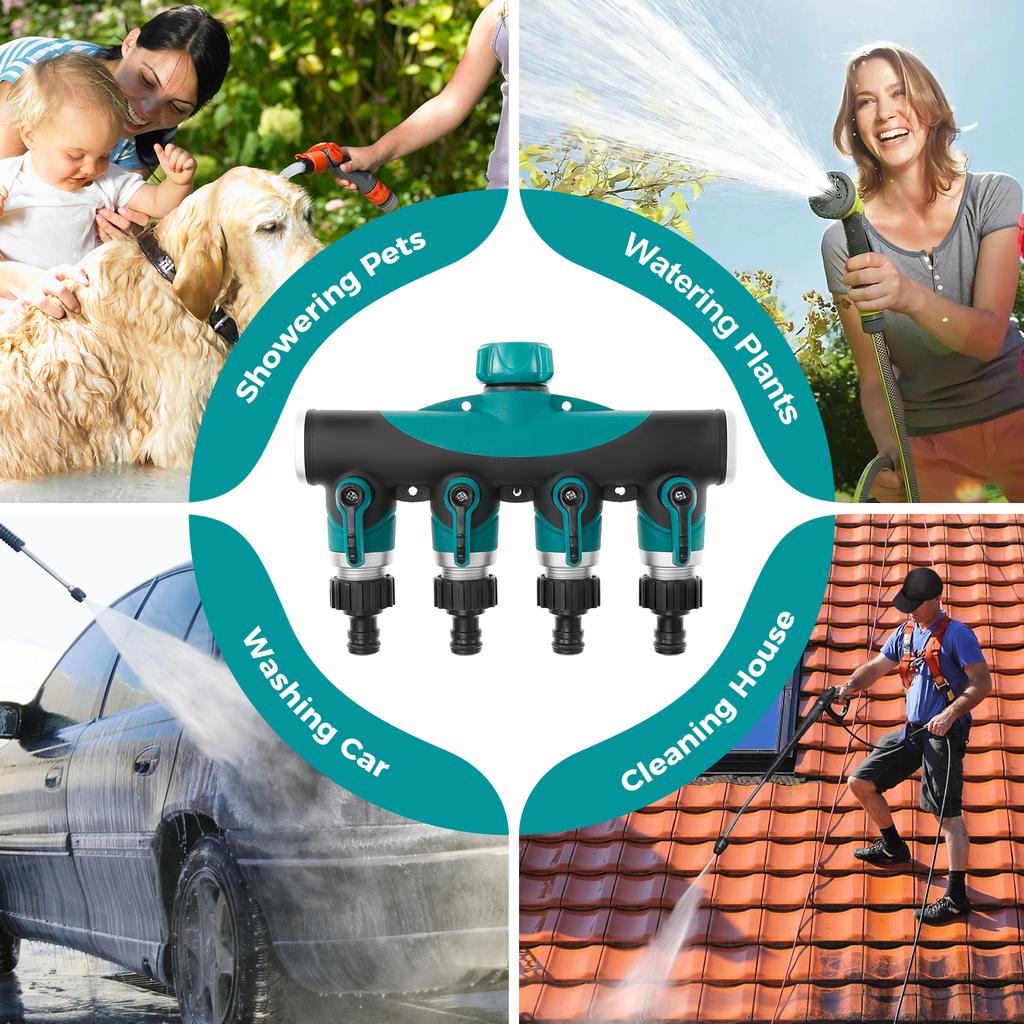 4-ходовой распределитель-тройник из цинкового сплава с отдельным регулирующим клапаном для садовых шлангов, отвод для полива газона